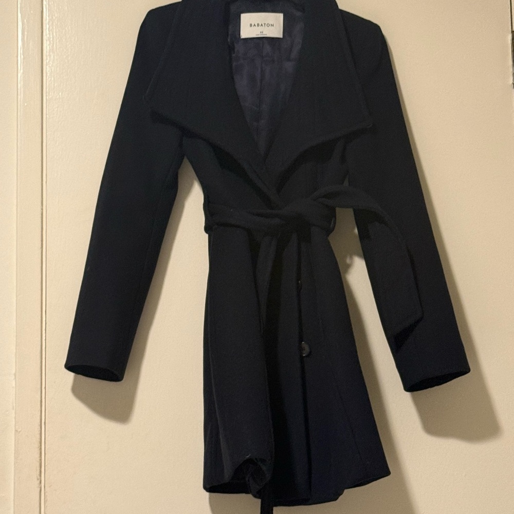Navy Belted Wool Coat